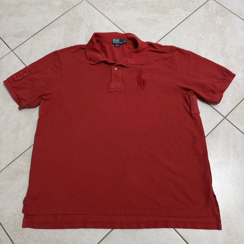 Ralph Lauren Polo Shirt‎ Mens 2XB Red Big Pony Sleeve Number Collared Cotton